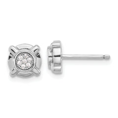 Sterling Silver Rhodium-plated Polished CZ Circle Post Earrings