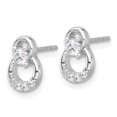 Sterling Silver Rhod-plated Polished Fancy CZ Double Circle Post Earrings