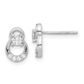 Sterling Silver Rhod-plated Polished Fancy CZ Double Circle Post Earrings