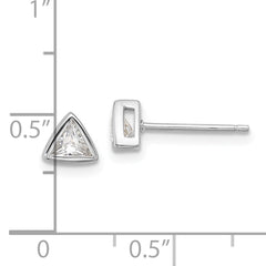Sterling Silver RH-plated Polished 4mm CZ Triangle Post Stud Earrings