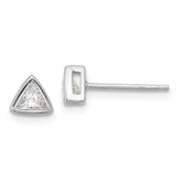 Sterling Silver RH-plated Polished 4mm CZ Triangle Post Stud Earrings