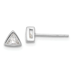 Sterling Silver RH-plated Polished 4mm CZ Triangle Post Stud Earrings