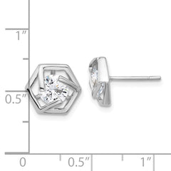 Sterling Silver Rhodium-plated Polished CZ Hexagon Post Earrings
