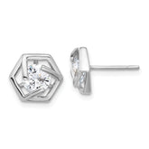 Sterling Silver Rhodium-plated Polished CZ Hexagon Post Earrings