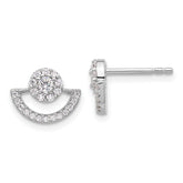 Pure Fire Sterling Silver Rhod-plated Fancy Half Circle Halo CZ Post Earrin