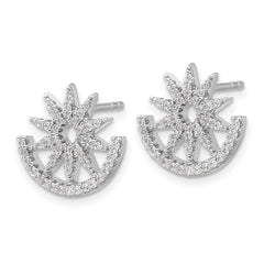 Pure Fire Sterling Silver Rhod-plated CZ Fancy Half Circle Star Post Earrin