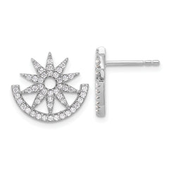 Pure Fire Sterling Silver Rhod-plated CZ Fancy Half Circle Star Post Earrin