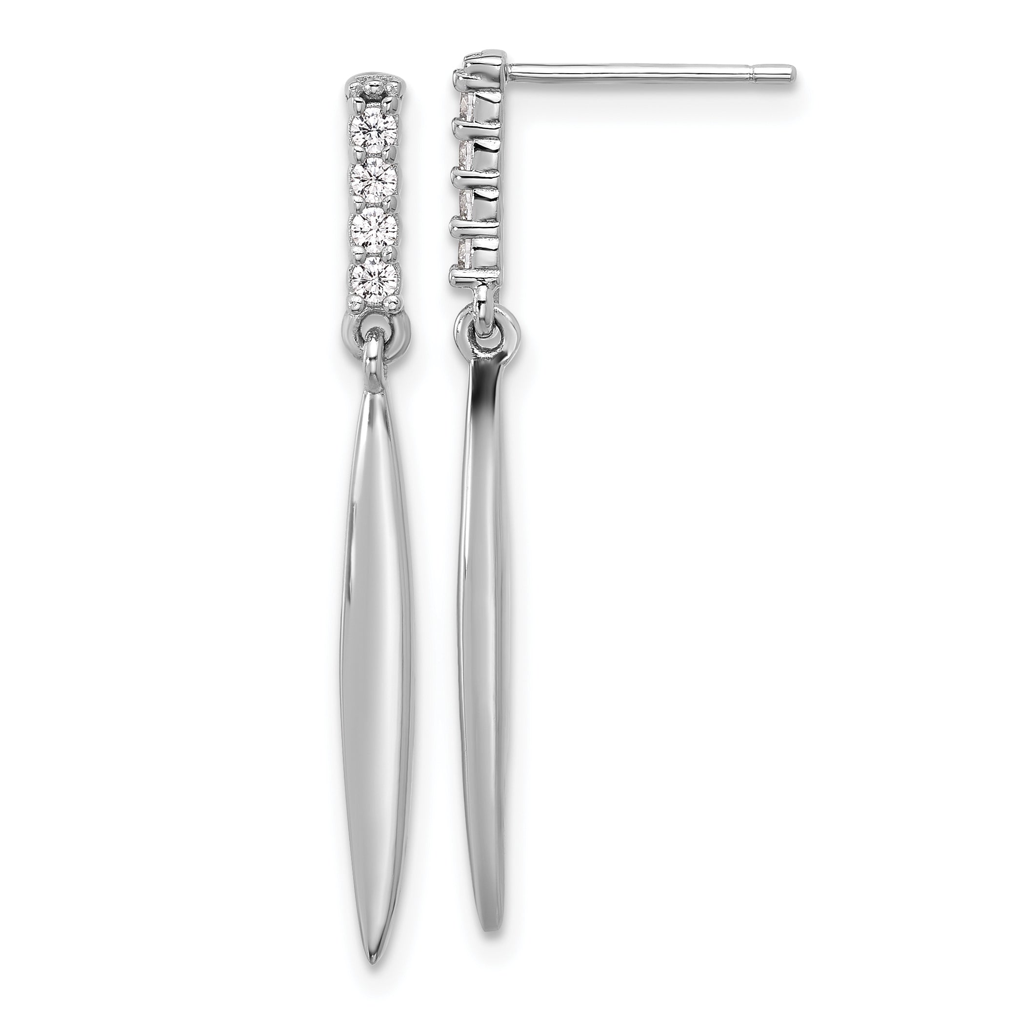 Sterling Silver Rhodium-plated Polished CZ Post Dangle Earrings