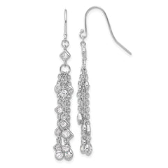 Sterling Silver Rhod-plated Polished Multi Chain & CZ Dangle Earrings