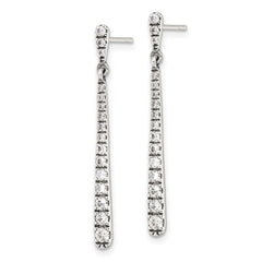 Sterling Silver Polished & Antiqued Graduated CZ Post Dangle Earrings