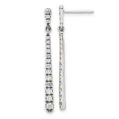Sterling Silver Polished & Antiqued Graduated CZ Post Dangle Earrings