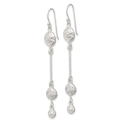 Sterling Silver Polished & Textured Multi-chain Rose Dangle Earrings