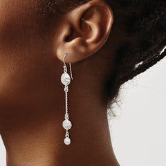 Sterling Silver Polished & Textured Multi-chain Rose Dangle Earrings