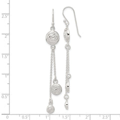 Sterling Silver Polished & Textured Multi-chain Rose Dangle Earrings