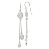 Sterling Silver Polished & Textured Multi-chain Rose Dangle Earrings
