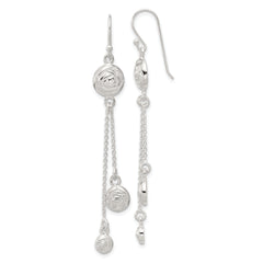 Sterling Silver Polished & Textured Multi-chain Rose Dangle Earrings