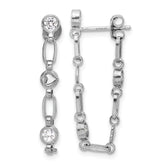 Sterling Silver Rhodium-plated Bezel CZ with Heart Post Dangle Earrings