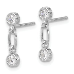 Sterling Silver Rhodium-plated Bezel CZ Post Dangle Earrings