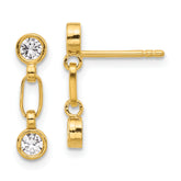 Sterling Silver Gold-tone Bezel CZ Post Dangle Earrings