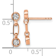 Sterling Silver Rose-tone Bezel CZ Post Dangle Earrings