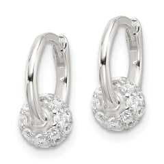 Sterling Silver E-Coating CZ Ball Hinged Hoop Earrings