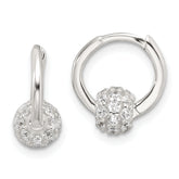 Sterling Silver E-Coating CZ Ball Hinged Hoop Earrings
