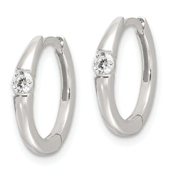 Sterling Silver E-Coating CZ Hinged Hoop Earrings