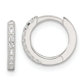 Sterling Silver E-Coating Polished CZ Hinged Hoop Earrings