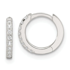 Sterling Silver E-Coating Polished CZ Hinged Hoop Earrings