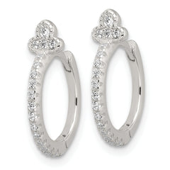 Sterling Silver E-Coating Fancy CZ Hinged Hoop Earrings