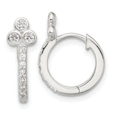 Sterling Silver E-coated CZ Hinged Hoop Earrings