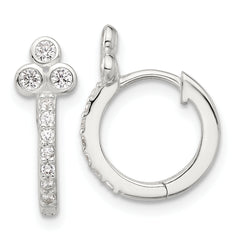 Sterling Silver E-coated CZ Hinged Hoop Earrings