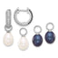 Sterling Silver Rhodium-plated 7-8mm Black and White Rice Freshwater Cultured Pearl and CZ Interchangeable Post Earrings Set