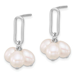 Sterling Silver Rhodium-plated 5-6mm White Rice Freshwater Cultured Pearl Post Dangle Earrings