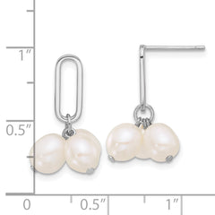 Sterling Silver Rhodium-plated 5-6mm White Rice Freshwater Cultured Pearl Post Dangle Earrings