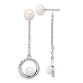 Sterling Silver Rhodium-plated 5-7mm White Button Freshwater Cultured Pearl Post Dangle Earrings