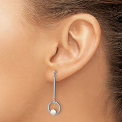 Sterling Silver Rhodium-plated 4-4.5mm White Semi-Round Freshwater Cultured Pearl Post Dangle Earrings