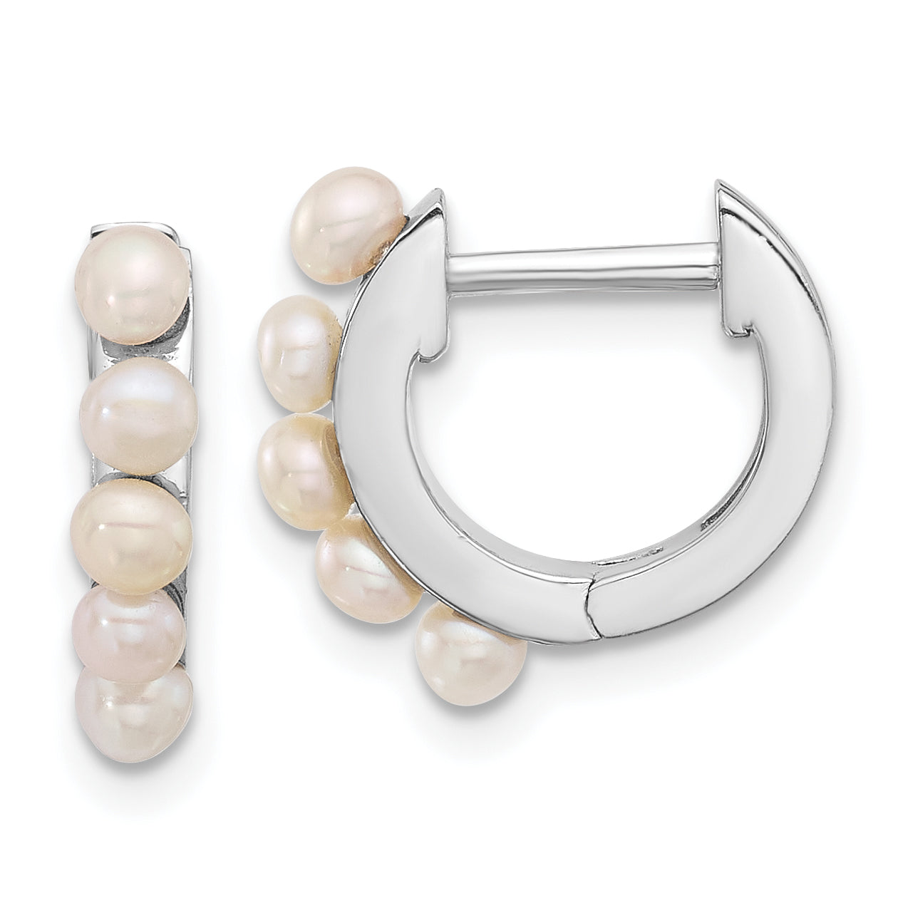 Sterling Silver Rhodium-plated 2.5-3mm White Button Freshwater Cultured Pearl Hinged Hoop Earrings