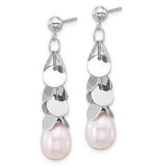 Sterling Silver Rhodium-plated 7-8mm White Teardrop Freshwater Cultured Pearl Post Dangle Earrings