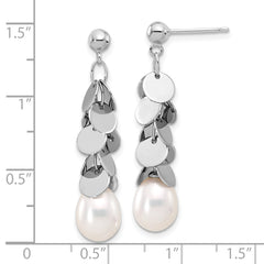 Sterling Silver Rhodium-plated 7-8mm White Teardrop Freshwater Cultured Pearl Post Dangle Earrings