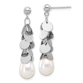 Sterling Silver Rhodium-plated 7-8mm White Teardrop Freshwater Cultured Pearl Post Dangle Earrings