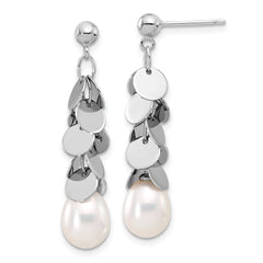 Sterling Silver Rhodium-plated 7-8mm White Teardrop Freshwater Cultured Pearl Post Dangle Earrings