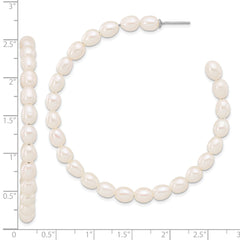 Sterling Silver Rhodium-plated 5-6mm White Rice Freshwater Cultured Pearl Post C-Hoop Earrings