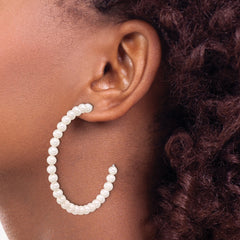 Sterling Silver Rhodium-plated 4-5mm White Semi-Round Freshwater Cultured Pearl C-Hoop Earrings