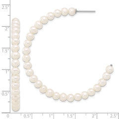 Sterling Silver Rhodium-plated 4-5mm White Semi-Round Freshwater Cultured Pearl C-Hoop Earrings