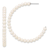 Sterling Silver Rhodium-plated 4-5mm White Semi-Round Freshwater Cultured Pearl C-Hoop Earrings