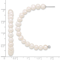 Sterling Silver Rhodium-plated 5-6mm White Semi-Round Freshwater Cultured Pearl Post J-Hoop Earrings