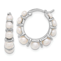 Sterling Silver Rhodium-plated 2-5mm White Button Freshwater Cultured Pearl Round Hoop Earrings