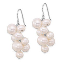 Sterling Silver Rhodium-plated 6-10mm White Near-Round Freshwater Cultured Pearl Dangle Earrings