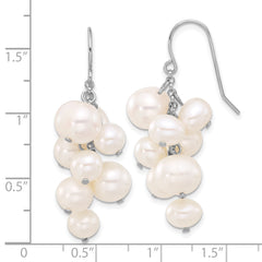 Sterling Silver Rhodium-plated 6-10mm White Near-Round Freshwater Cultured Pearl Dangle Earrings